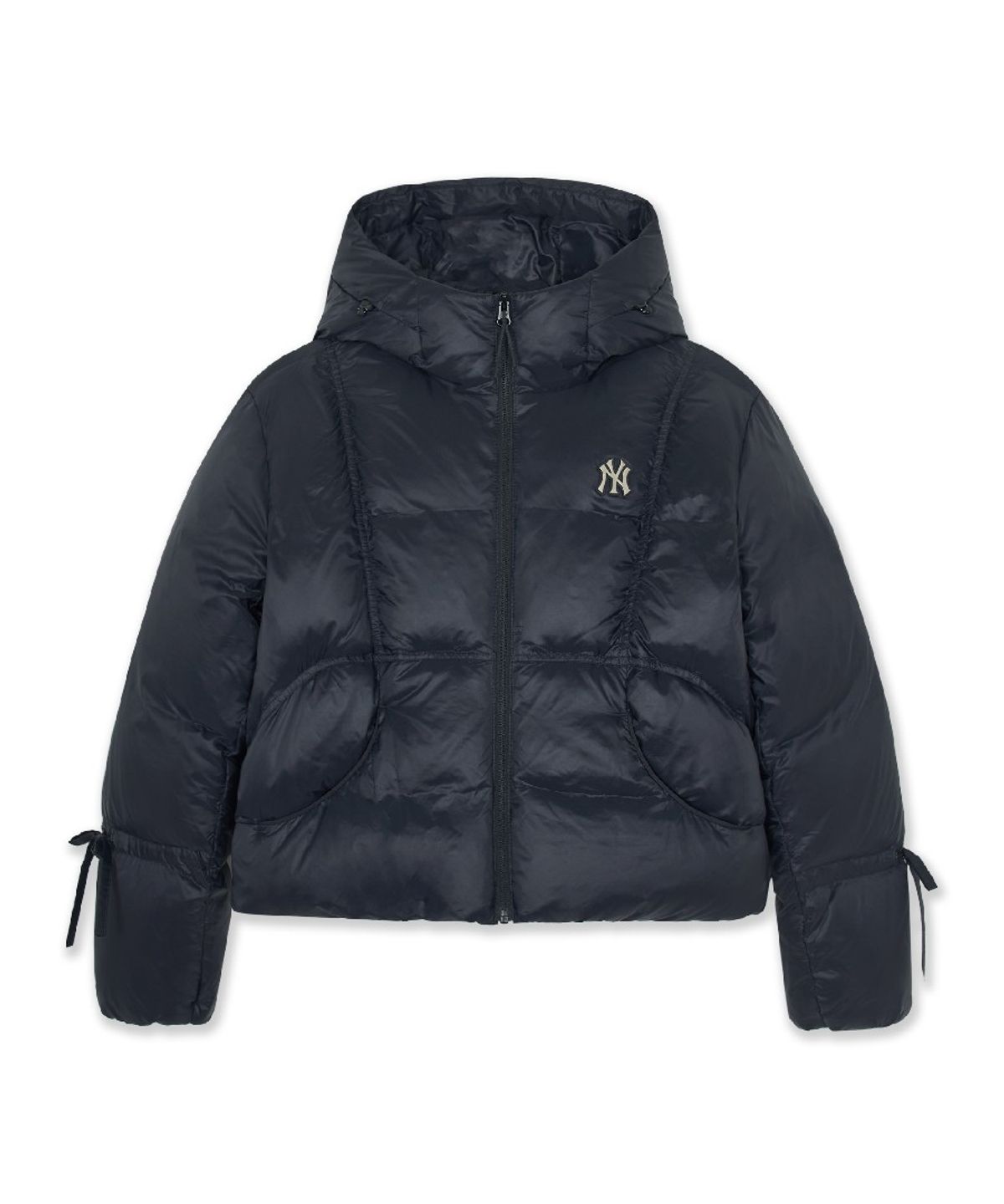 엠엘비(MLB) 여성 셔링 후드 크롭패딩 NY (Black)