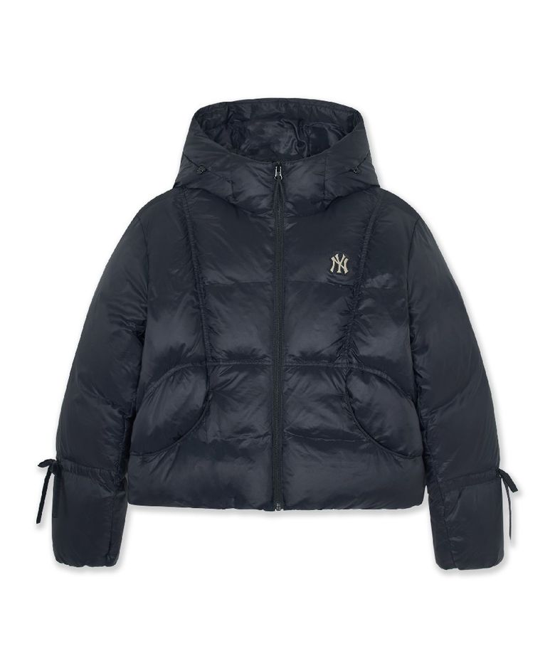여성 셔링 후드 크롭패딩 NY (Black)