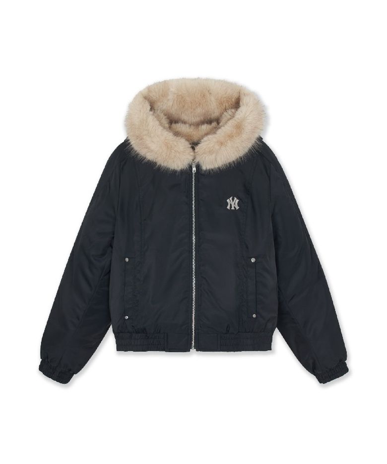 여성 페이크 퍼 바시티자켓 NY (Black)