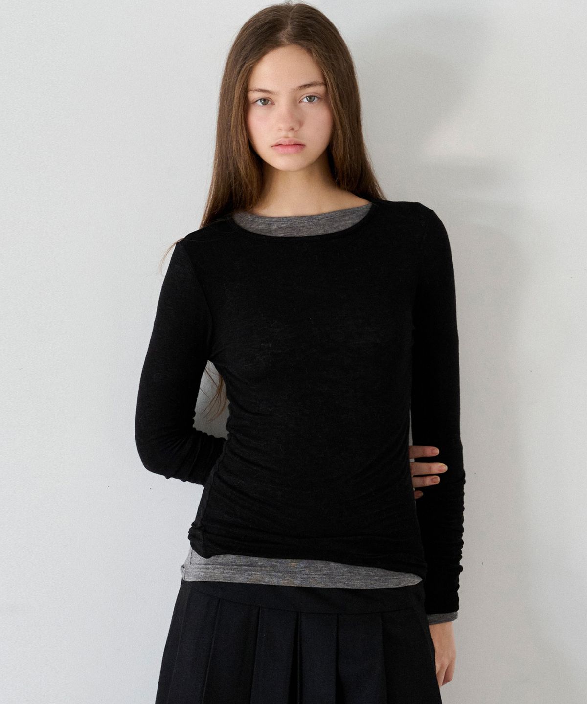 슬로우롤리(SLOWLOLLI) Tencel wool boat neck t-shirt_6 Colors