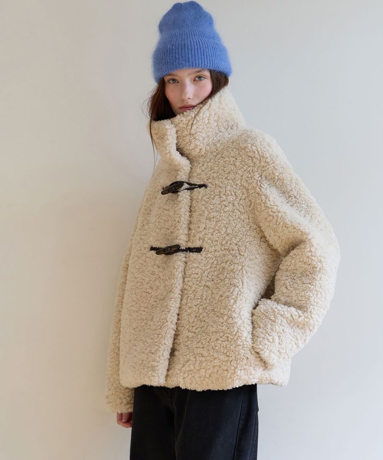 HIGH NECK TOGGLE FUR JACKET L/BEIGE