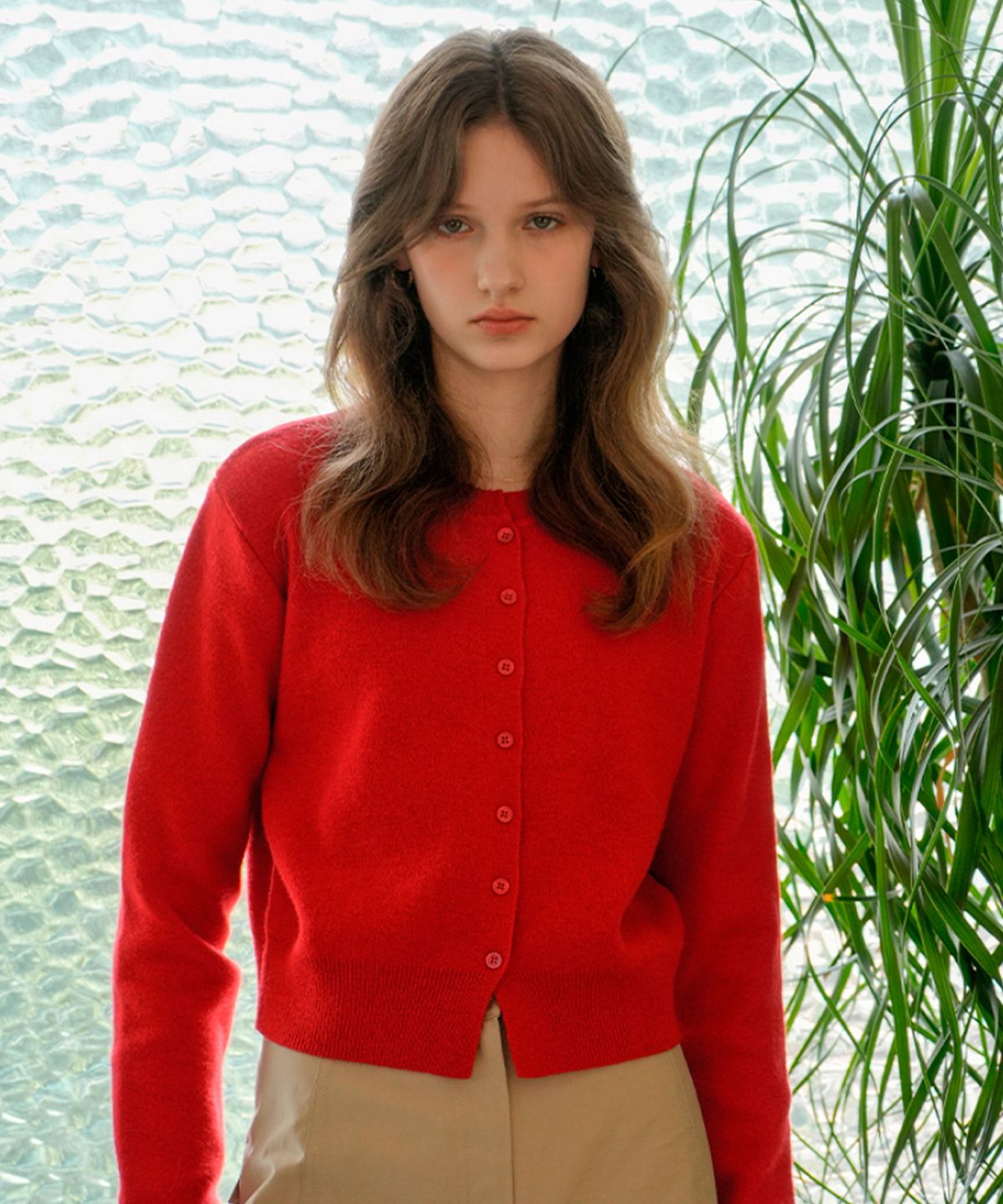 블레티(VLETI) Wool Round Knit Cardigan (red)