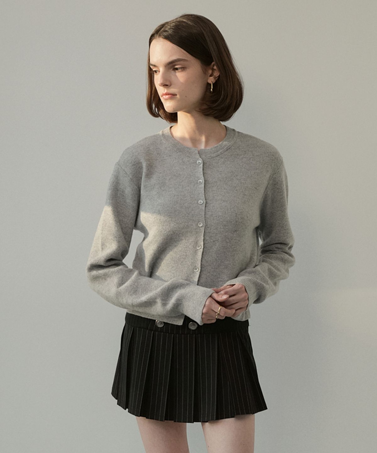 블레티(VLETI) Wool Round Knit Cardigan (gray)