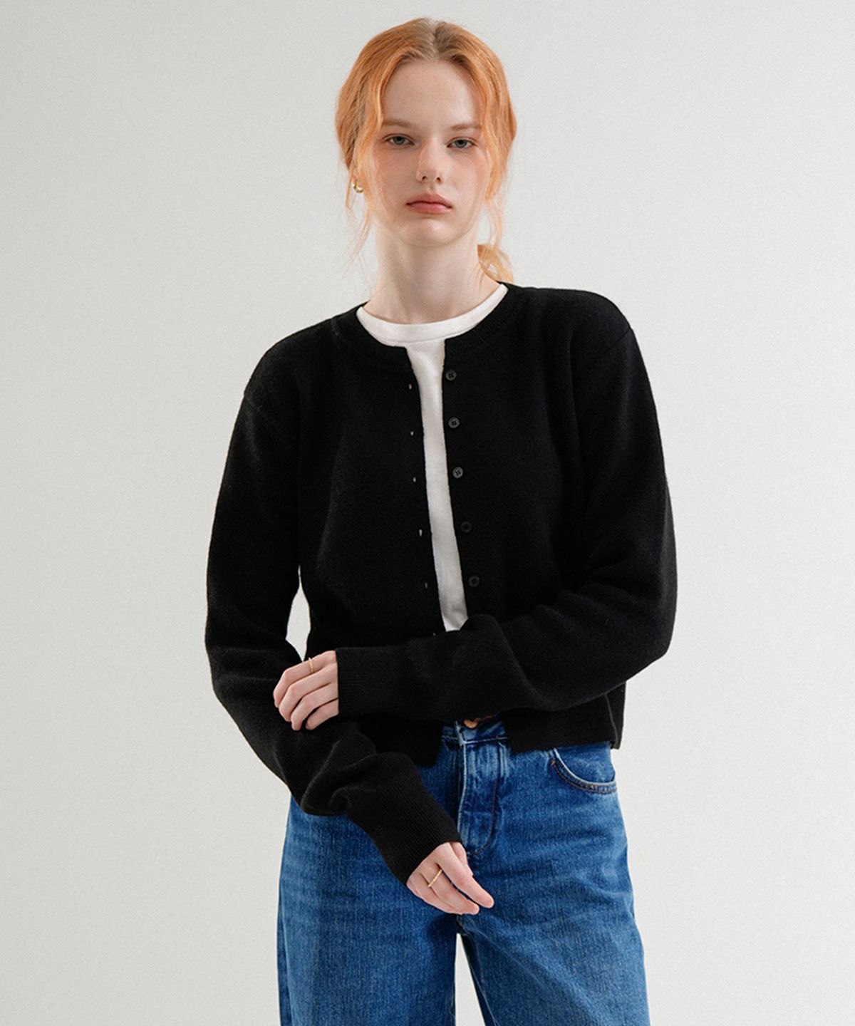 블레티(VLETI) Wool Round Knit Cardigan (black)