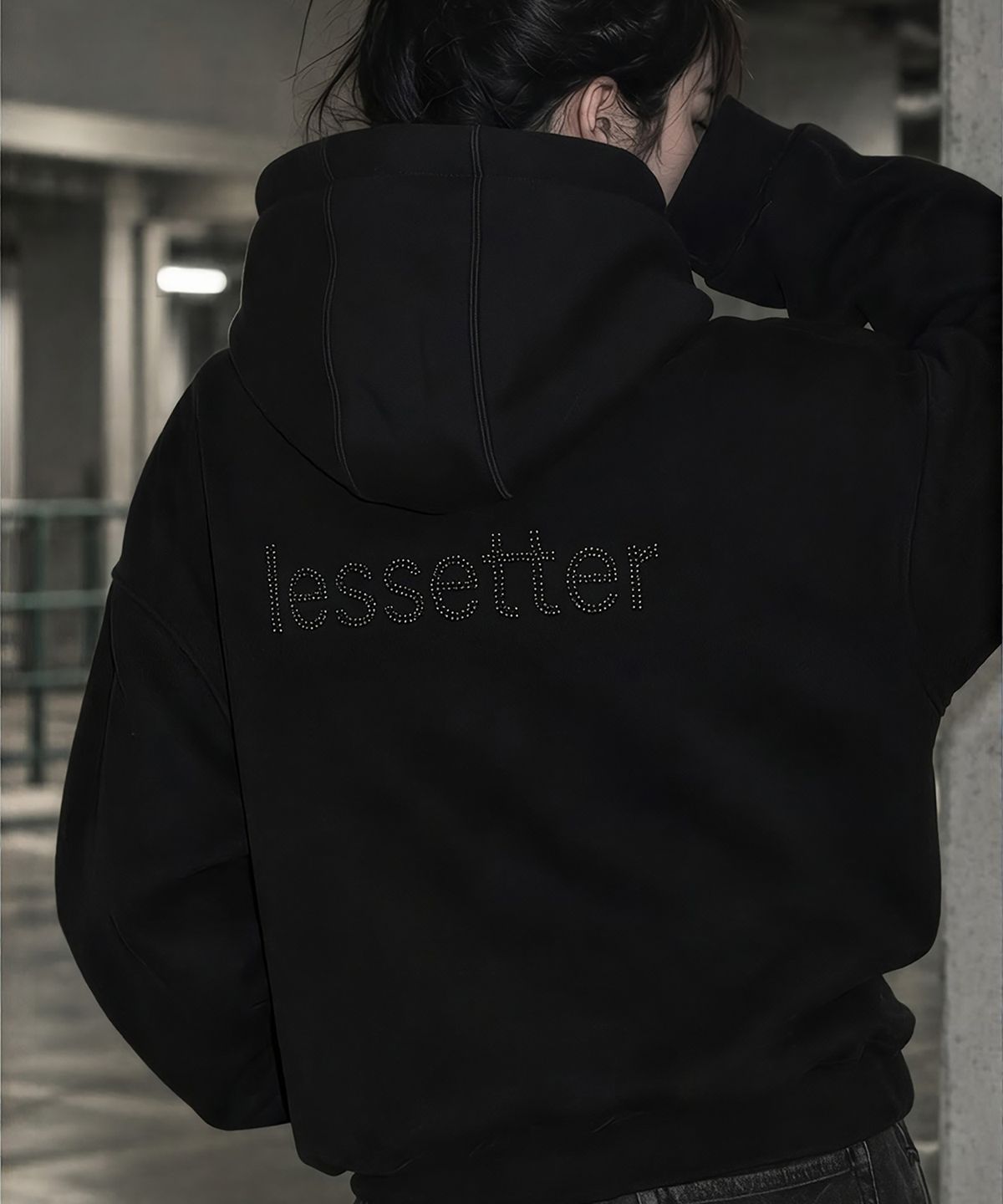 레세터(LESSETTER) 오버 사이즈 하이넥 후드 집업_BLACK