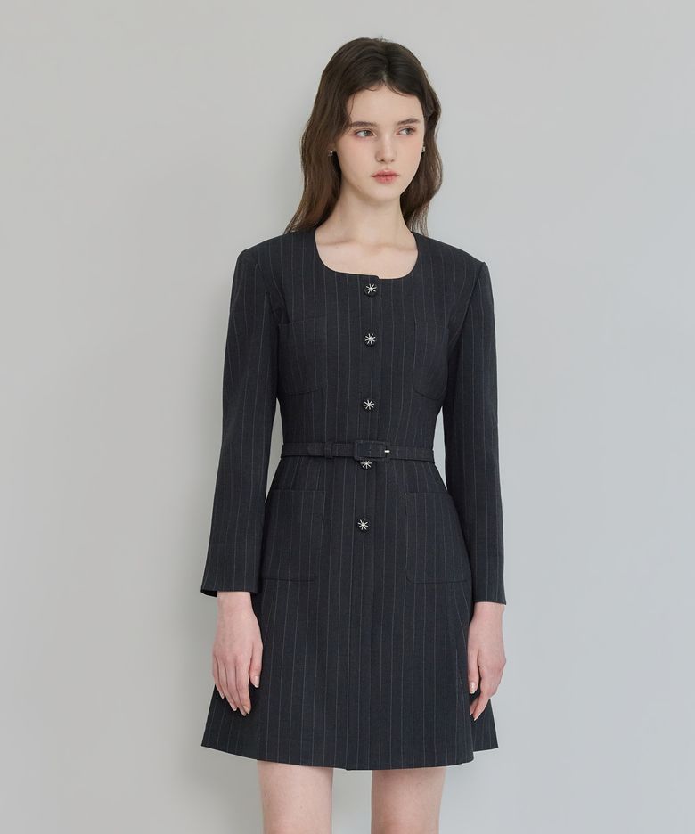 26FW 칼라158 도멘 조엘라 스트라이프 원피스 차콜