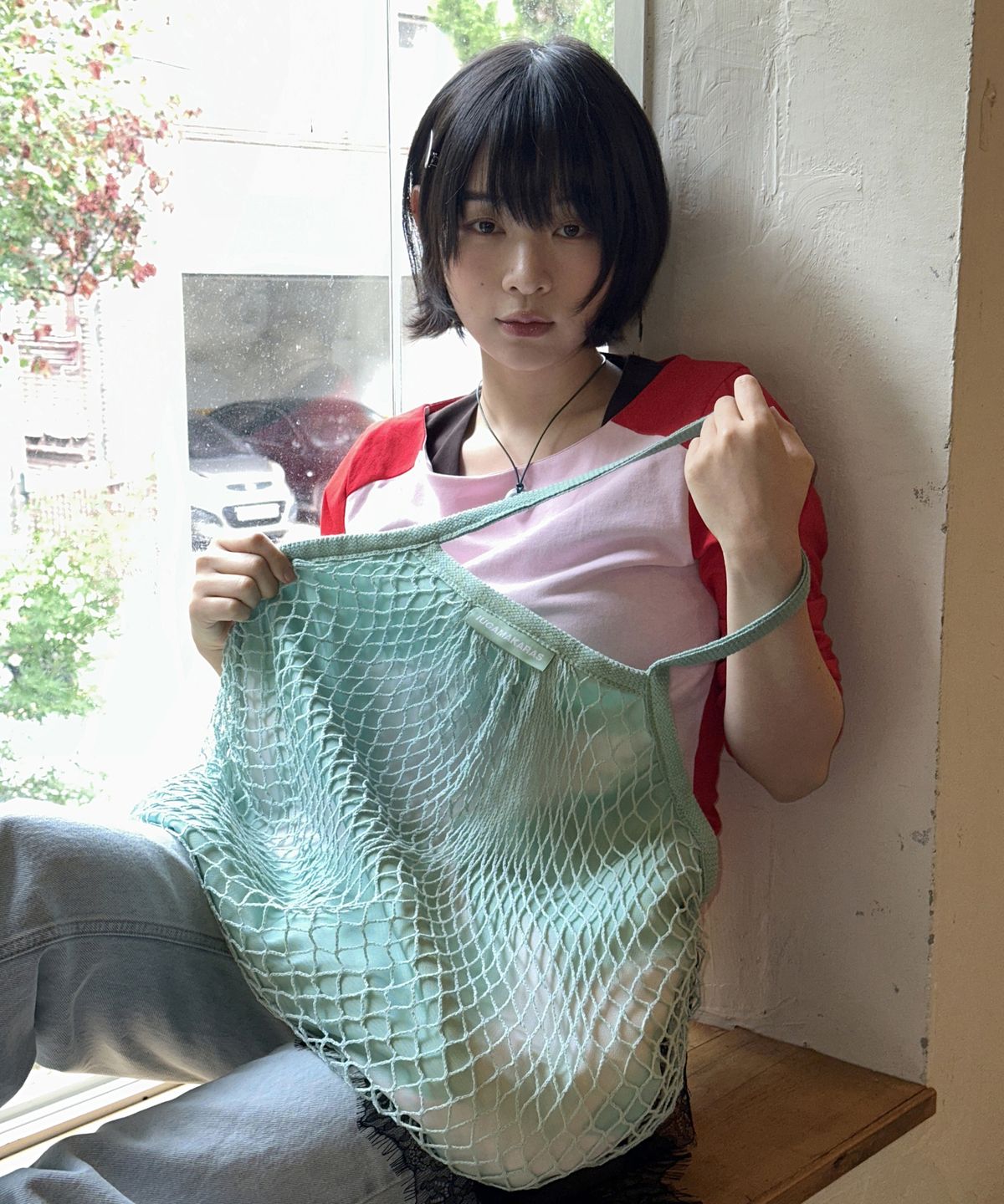 이우가마카라스(IUGAMAKARAS) Wavy Layered Net Bag (Mint)