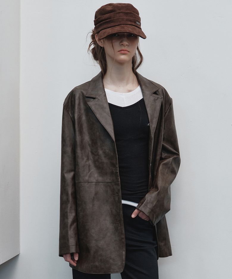 LEATHER HALF COAT_BROWN