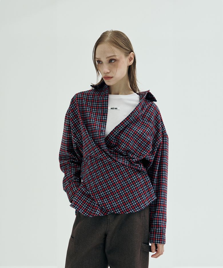 Saint-Germain Draped Check Shirt_Red Check