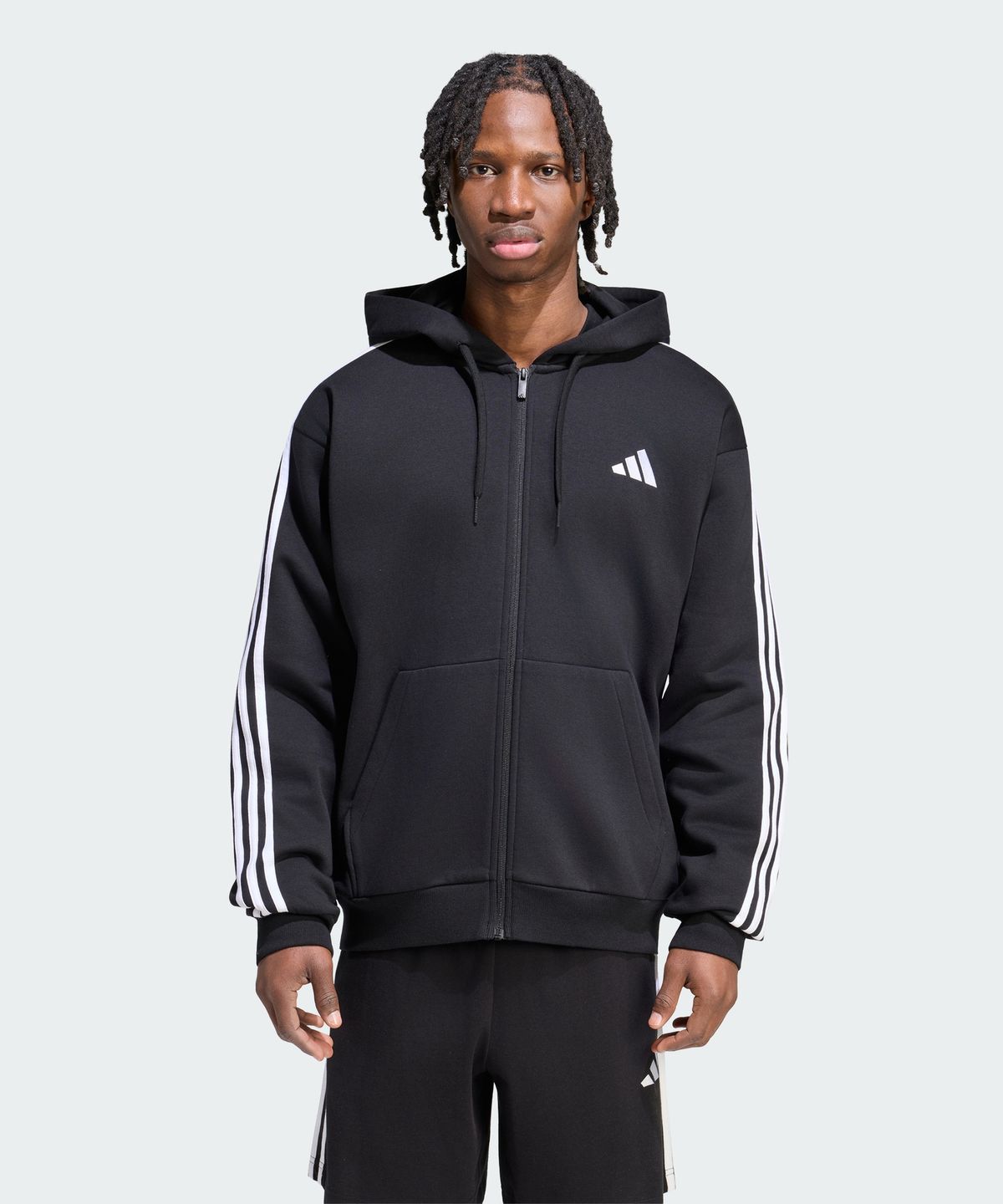 아디다스(ADIDAS) 에센셜 3-스트라이프 플리스 전장 지퍼 후디 트랙 탑 KY6559
