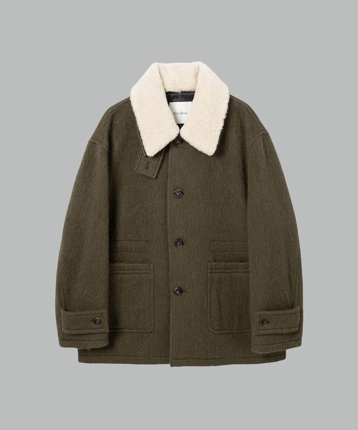 넌블랭크(NONBLANK) 디테쳐블 카라 하프 코트_KHAKI