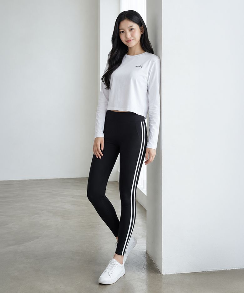 [4PCS] 여성 크롭 긴팔 래쉬가드 투라인 레깅스 상하의 세트 M223 C234