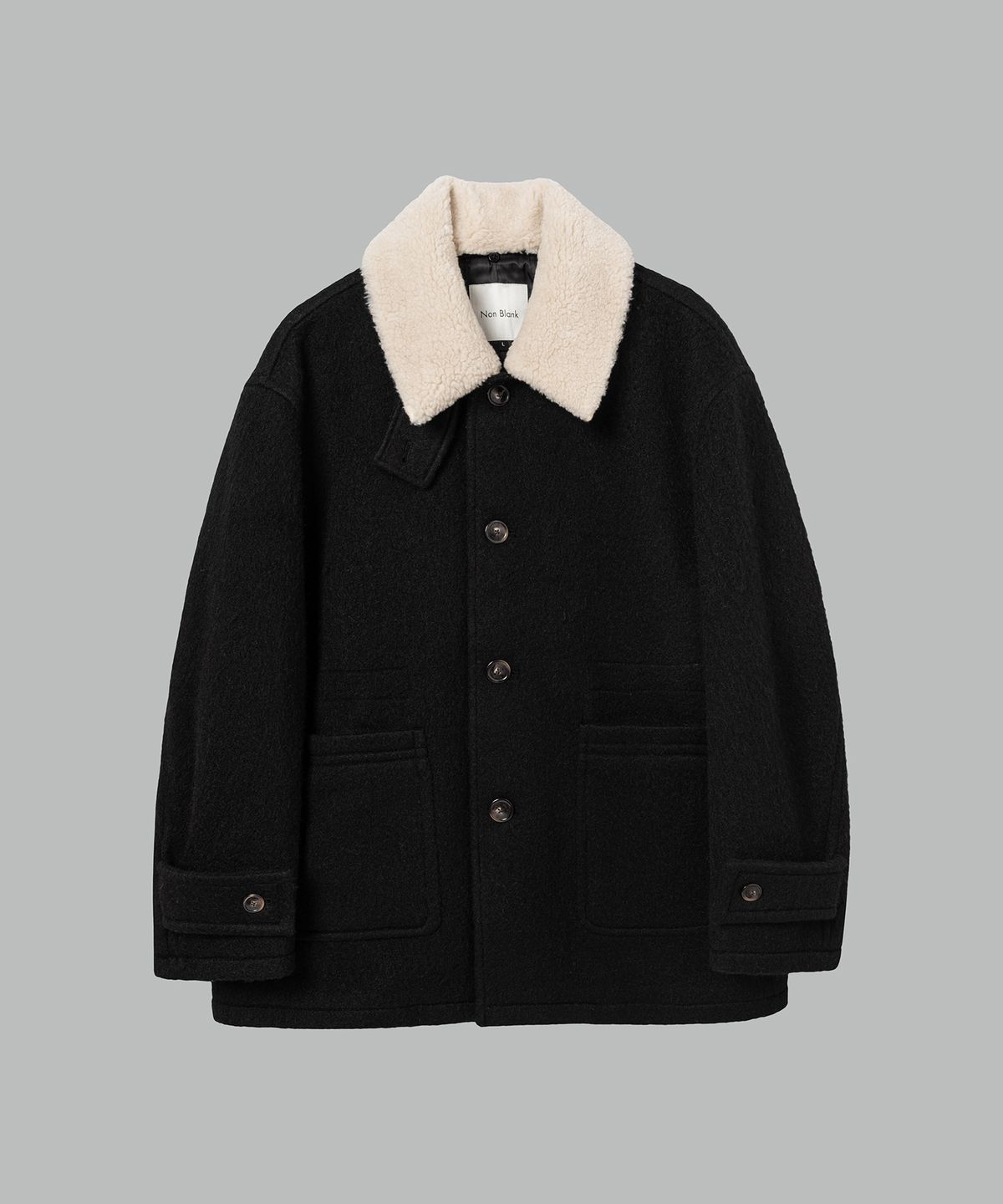 넌블랭크(NONBLANK) 디테쳐블 카라 하프 코트_BLACK