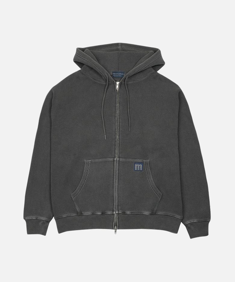 MR PM Waffle Hoodie zip-up - Charcoal
