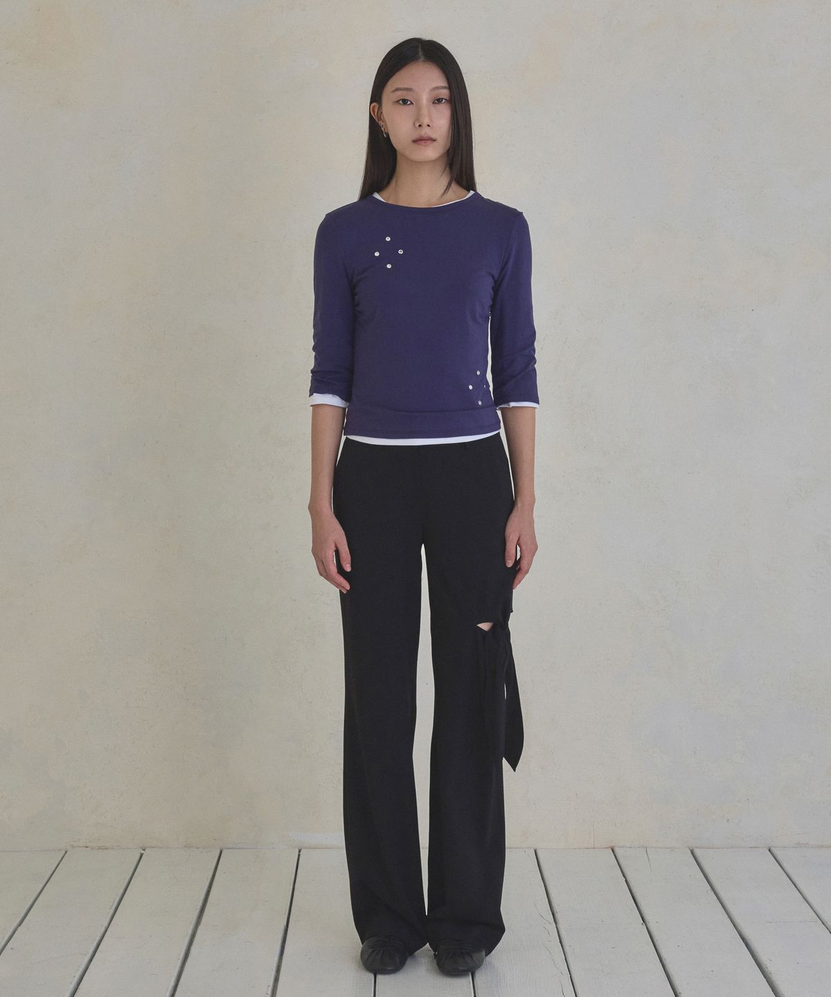 실롯(SEALOT) Tied-Up Semi Bootcut Pants (Black)