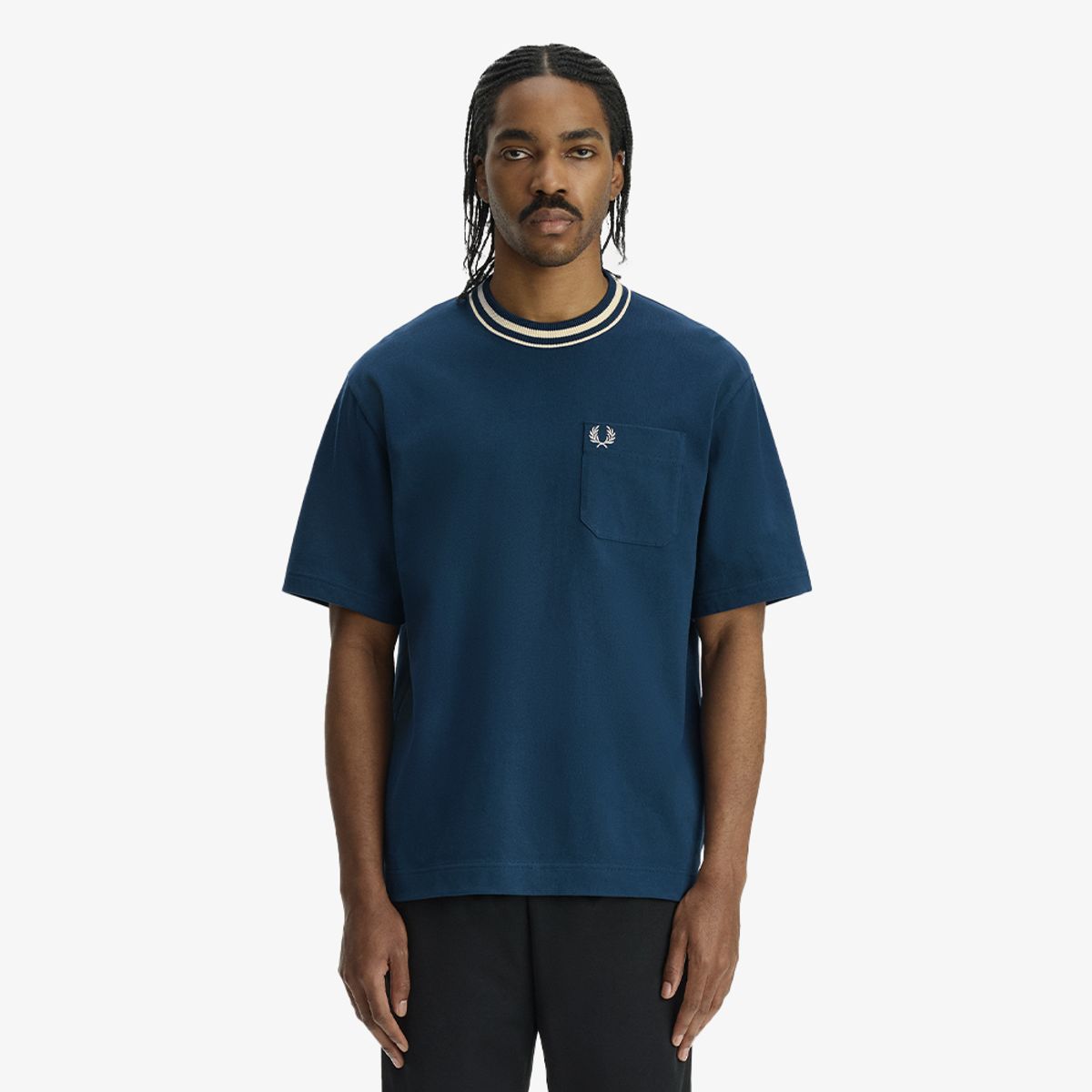 프레드페리(FRED PERRY) [Sport] 릴렉스드 볼드 팁드 티셔츠 - 모드블루 AFPM2G33489-30C