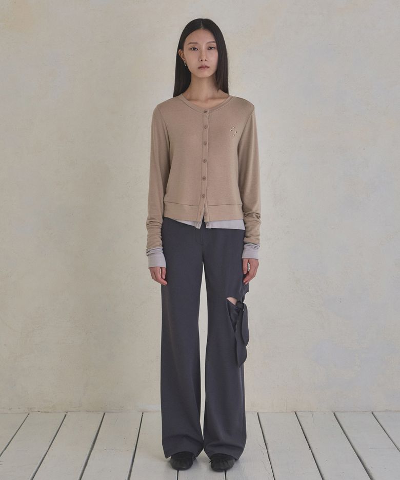 Tied-Up Semi Bootcut Pants (Charcoal)