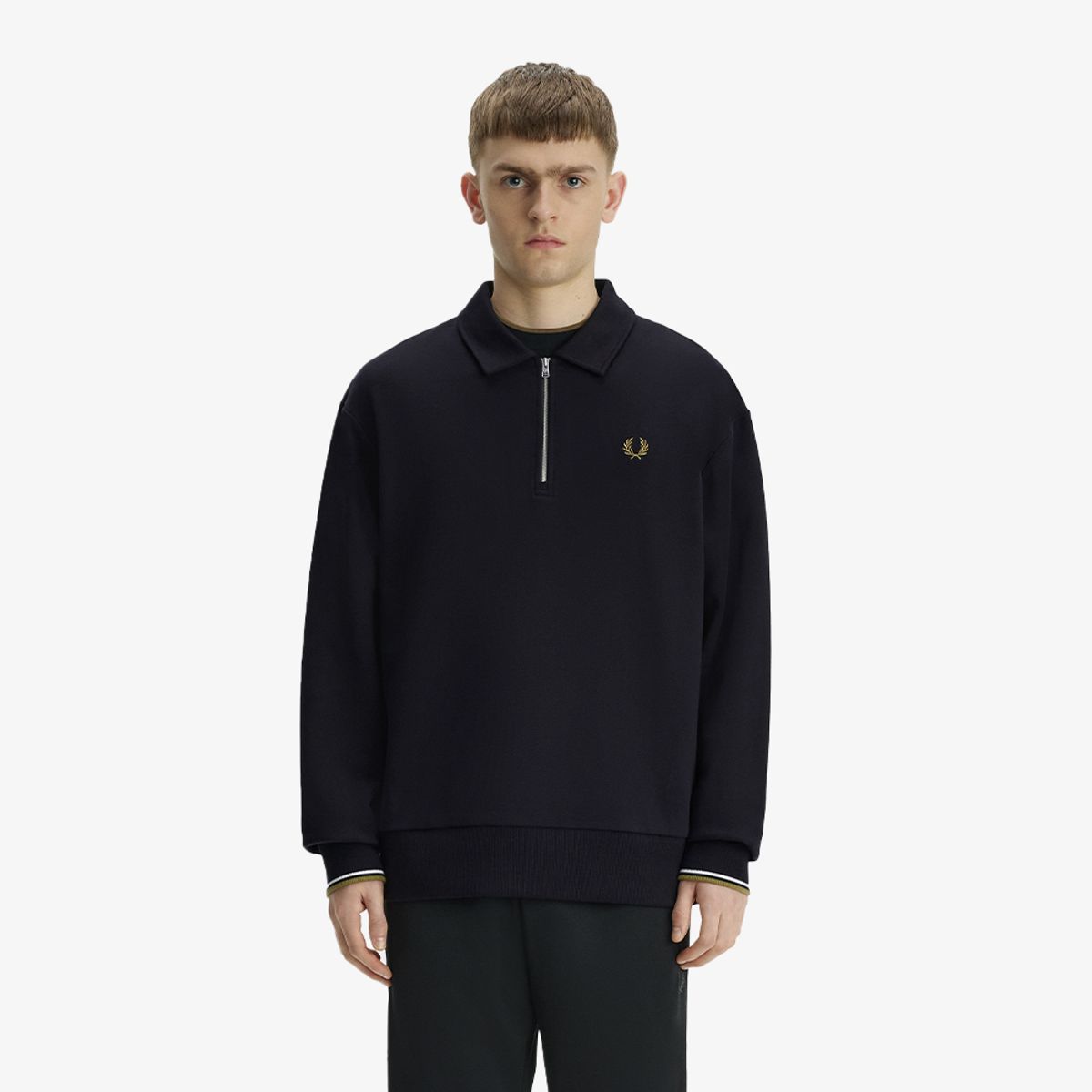 프레드페리(FRED PERRY) [Sport] 릴렉스드 하프 집 칼라 스웻셔츠 - 블랙 AFPM2G32426-184