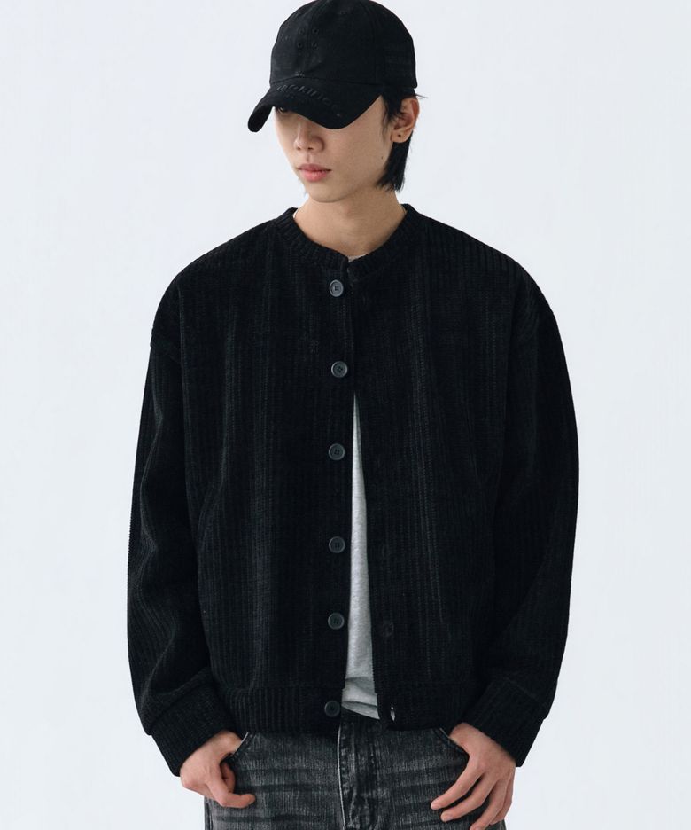 헤비웨이트 벨루아 코듀로이 버튼 가디건 [블랙]