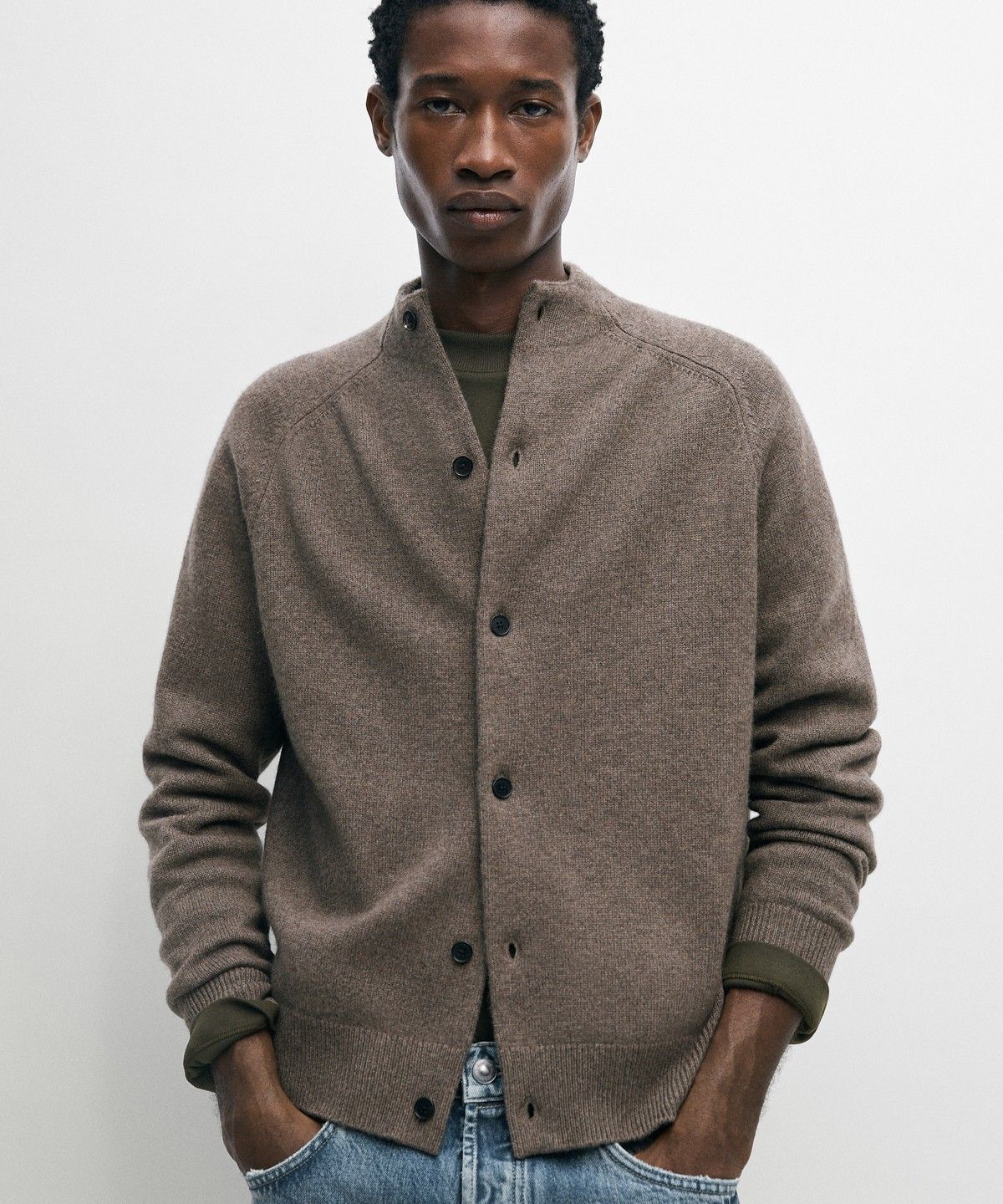 마시모두띠(MASSIMO DUTTI) 울 블렌드 퍼킨스넥 니트 가디건