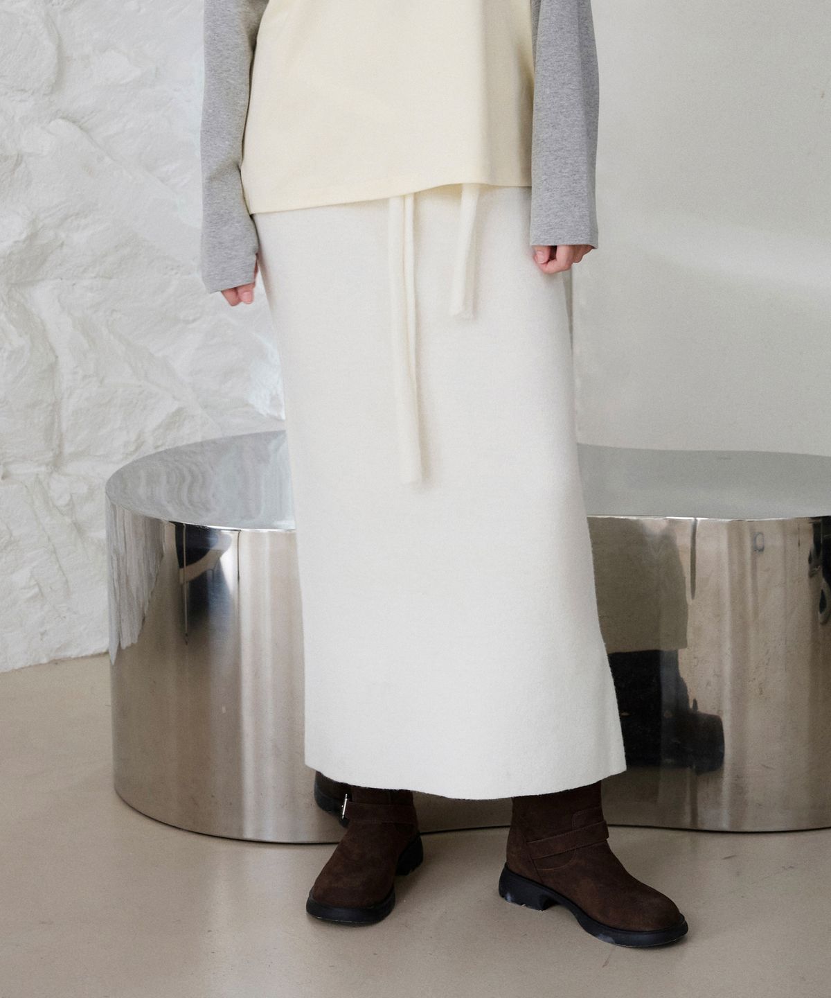 플루나 스튜디오(PLUNASTUDIO) PS Wool Long Knit Skirt(Ivory)