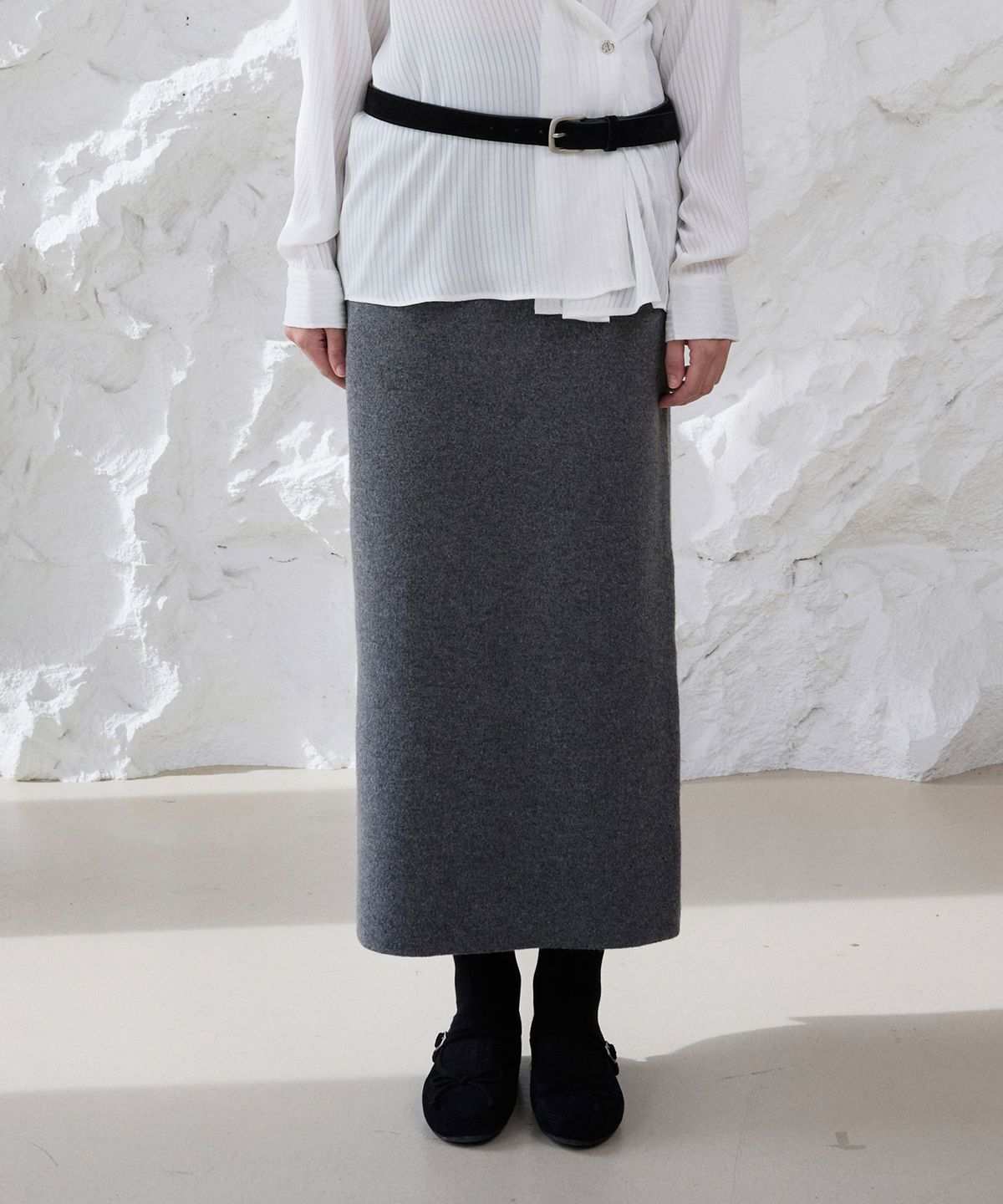 플루나 스튜디오(PLUNASTUDIO) PS Wool Long Knit Skirt(Charcoal)