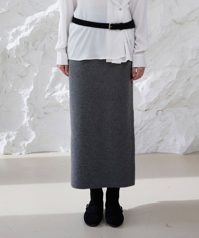 PS Wool Long Knit Skirt(Charcoal)