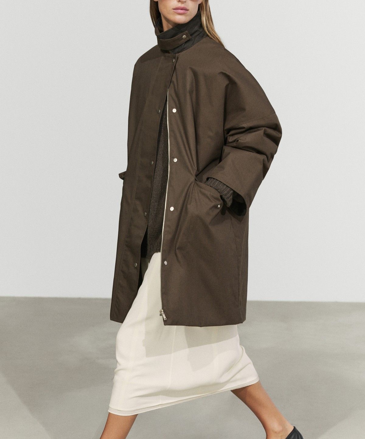 마시모두띠(MASSIMO DUTTI) 왁스 코팅 효과 체크 안감 파카
