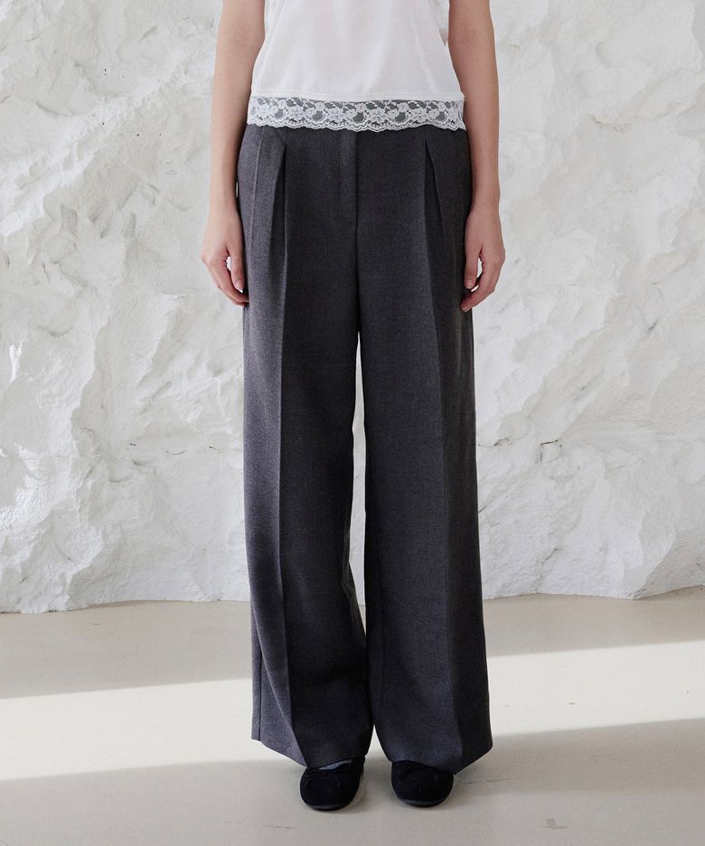 Wool Wide Two-tuck Slacks(Charcoal)
