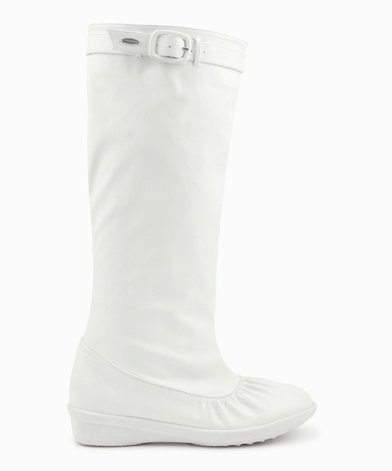 GATHERED BUCKLE BOOTS WHITE