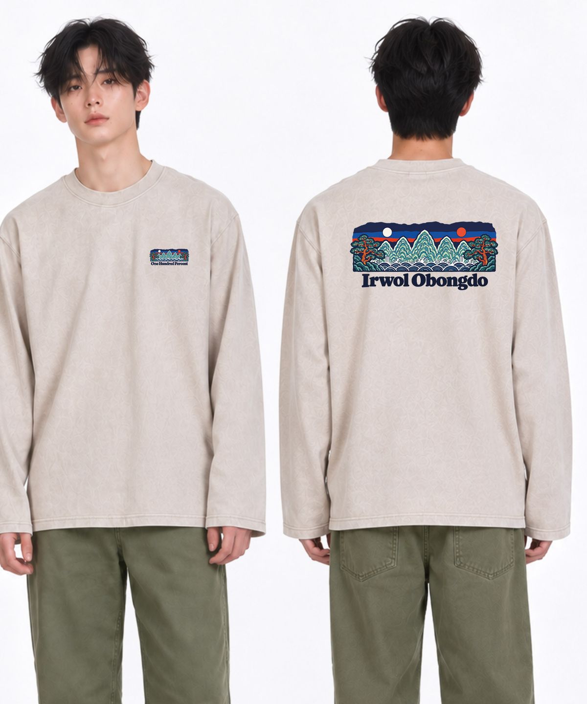 원헌드레드퍼센트(OHP) OHPxHARMONIA 일월오봉도 피그먼트 긴팔티6