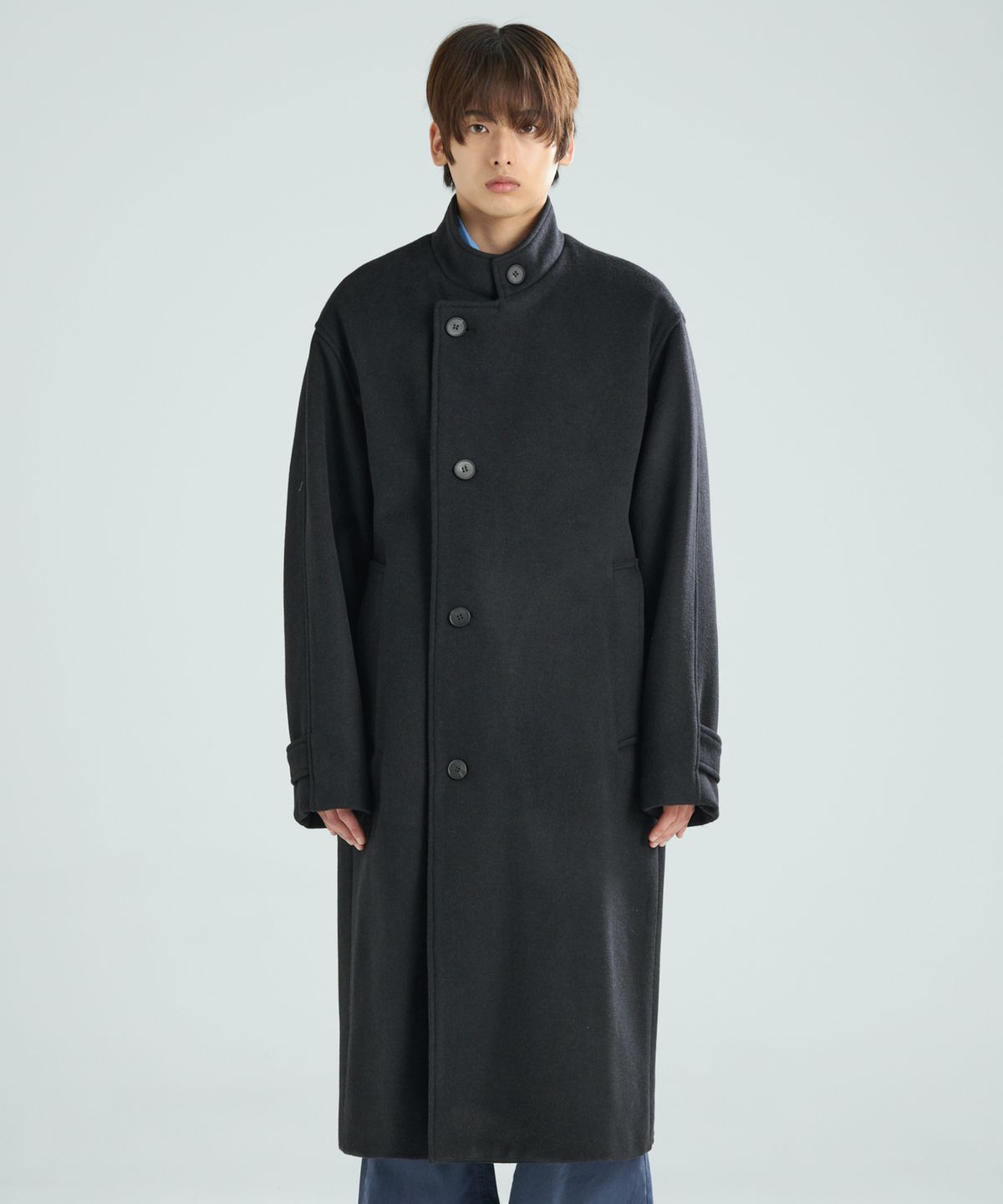 지플리시(ZPLISH) 하이넥 울 롱코트 블랙