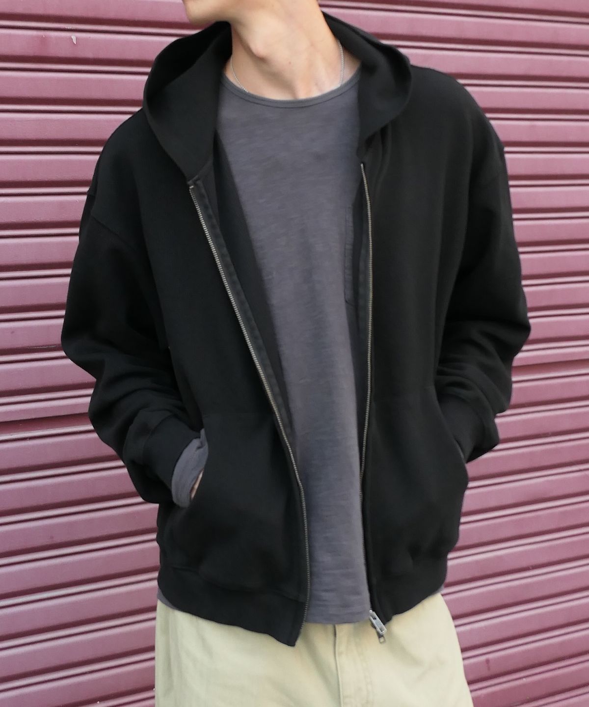 브랜디드(BRANDED) LIGHT WAFFLE HOODIE ZIP-UP [BLACK]