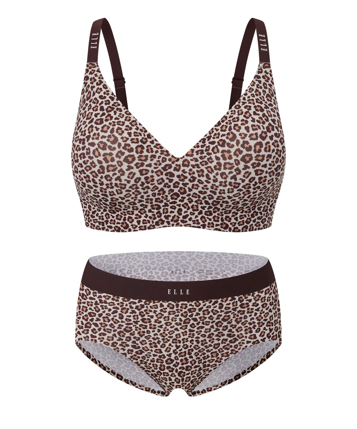 엘르이너웨어(ELLE INNERWEAR) 브라운 레오파드 심리스 브라 팬티 세트