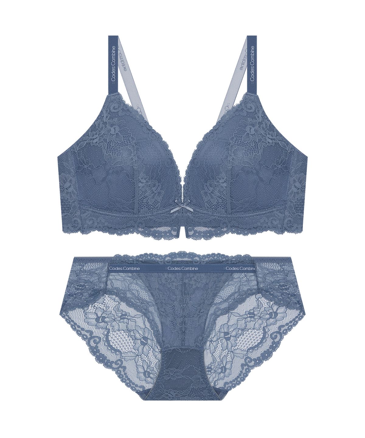 코데즈컴바인 이너웨어(CODES COMBINE INNERWEAR) 블룸 레이스 노와이어 브라 팬티 세트_블루그레이