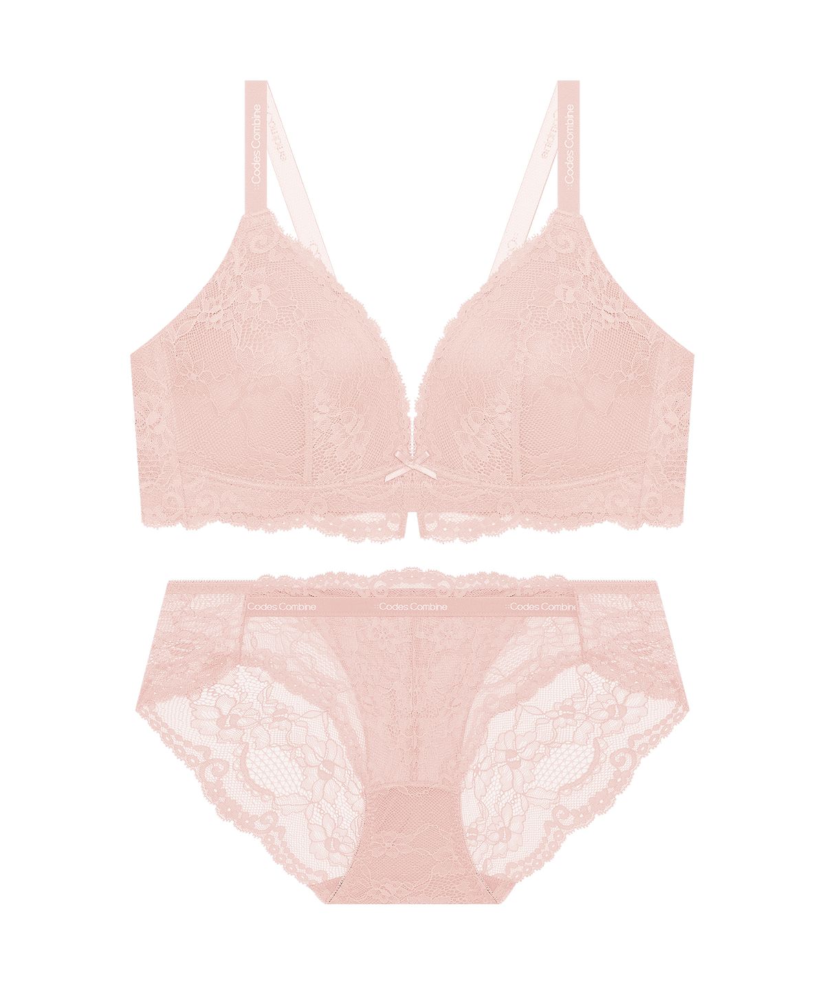 코데즈컴바인 이너웨어(CODES COMBINE INNERWEAR) 블룸 레이스 노와이어 브라 팬티 세트_핑크