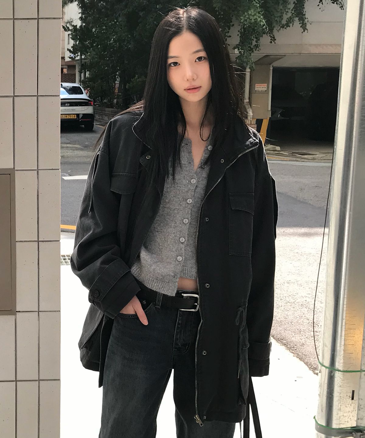 썸웨어버터(SOMEWHEREBUTTER) Washed Fleece Field Jacket - Charcoal