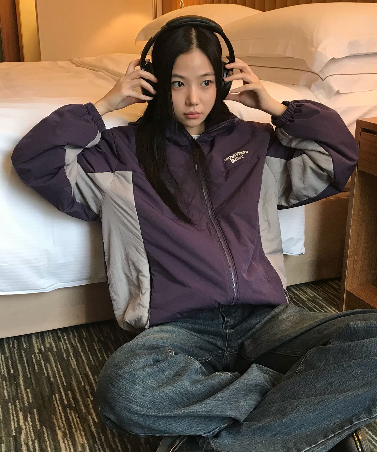 썸웨어버터(SOMEWHEREBUTTER) Mark Padded Hoodie Jumper - Purple