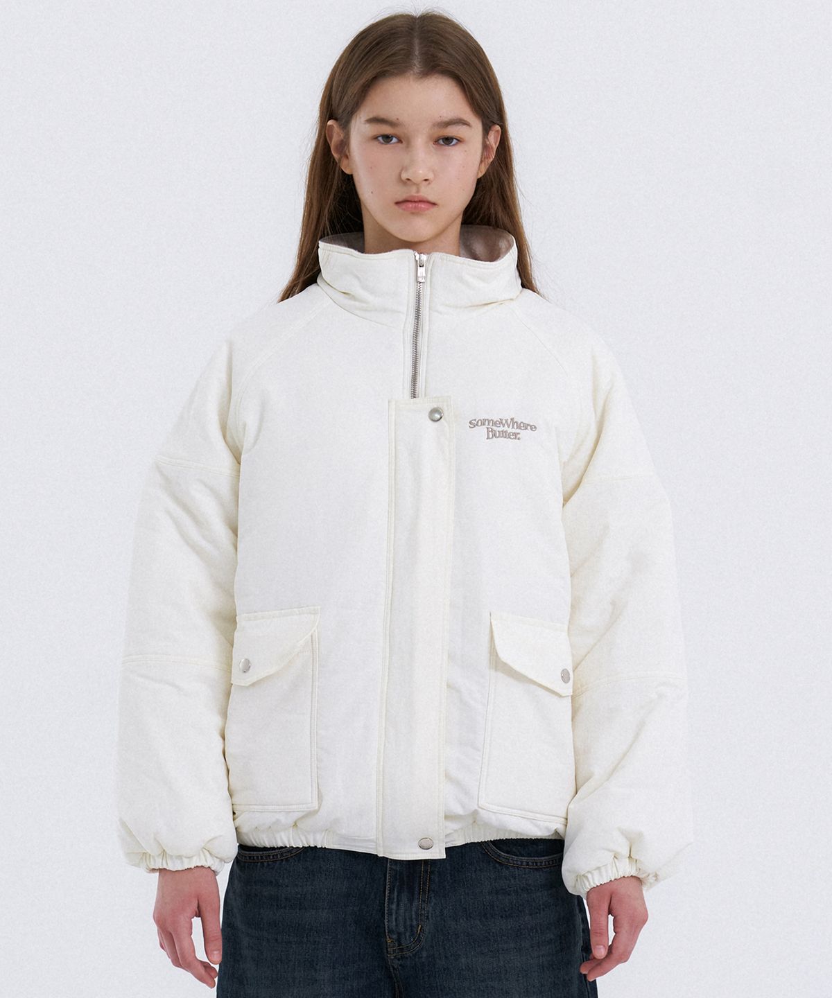 썸웨어버터(SOMEWHEREBUTTER) Fleece Over-Fit Padding Jumper - Ivory