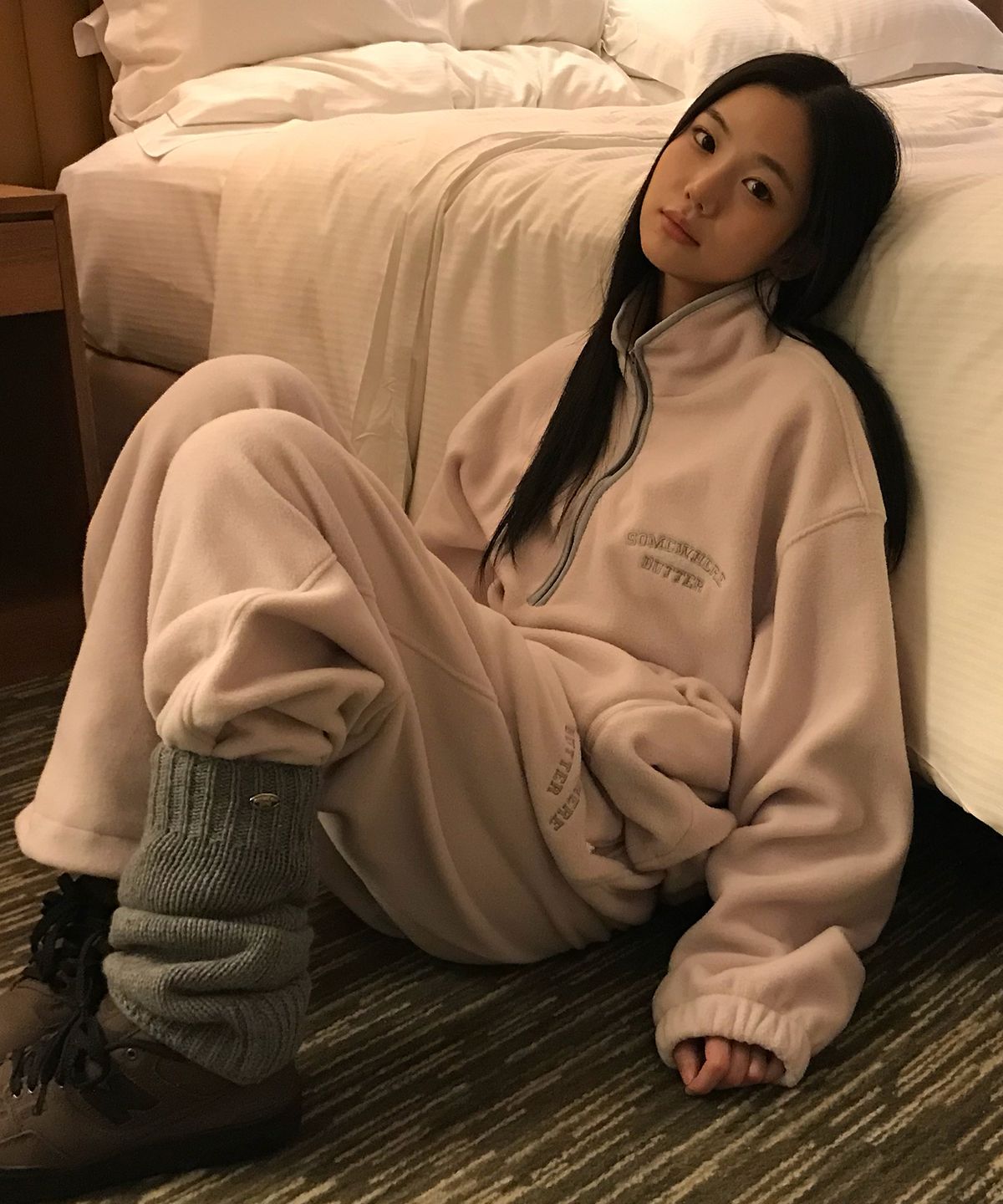 썸웨어버터(SOMEWHEREBUTTER) Bobi Fleece Half Zip-Up - Mute Pink