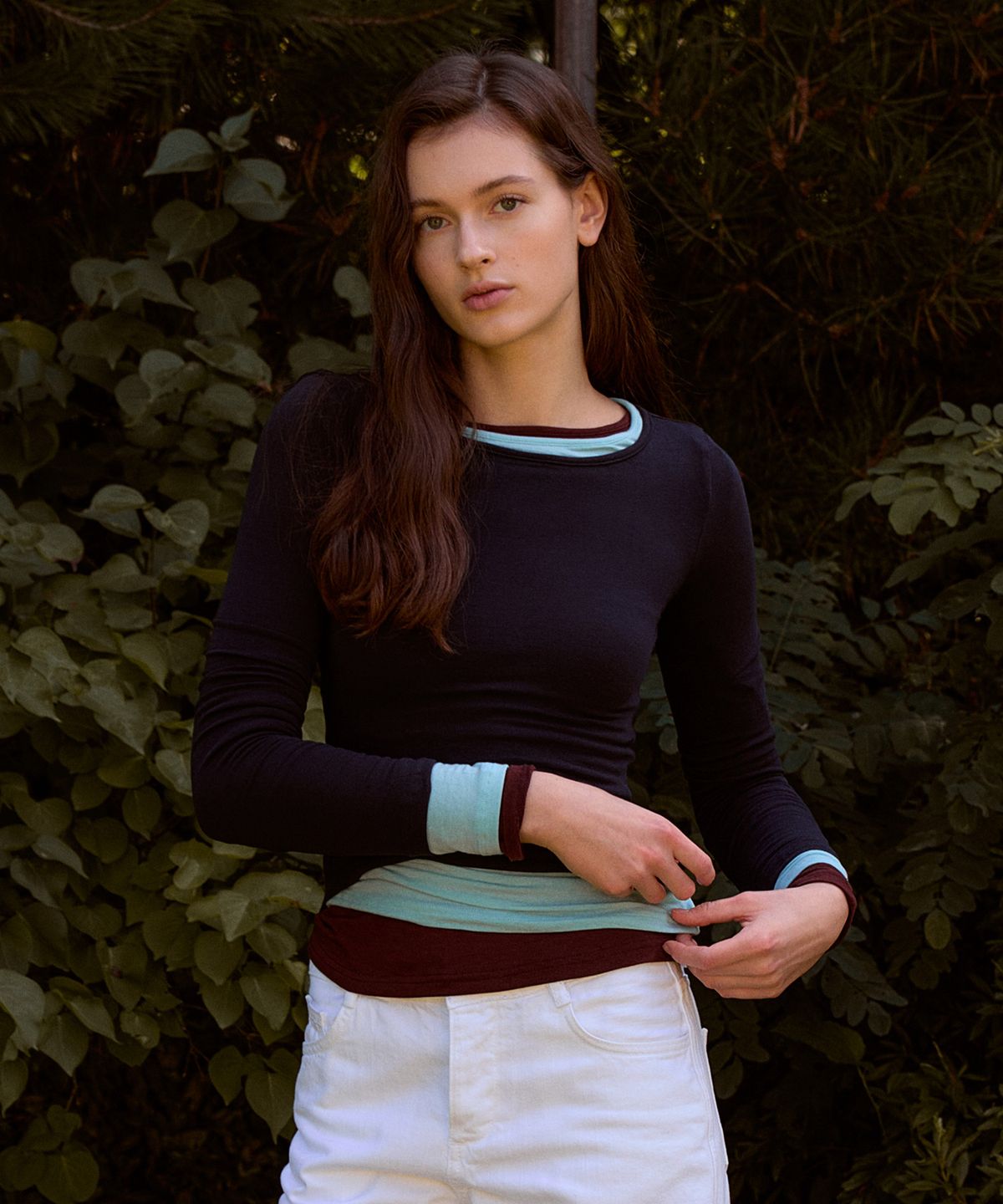 스튜디오앤파르크(STUDIO&PARC) Wide Neck Slim T-Shirt_Navy