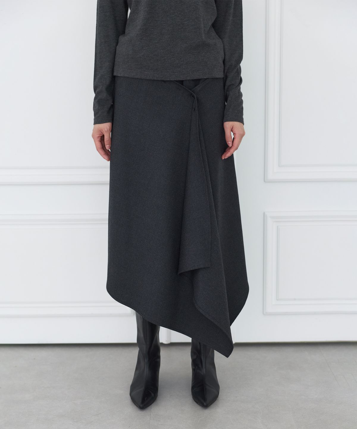세르크(SERQUE) Draped Long Skirt _ Dark Gray