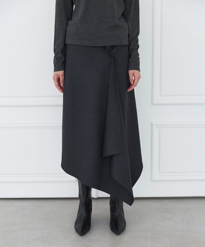 Draped Long Skirt _ Dark Gray