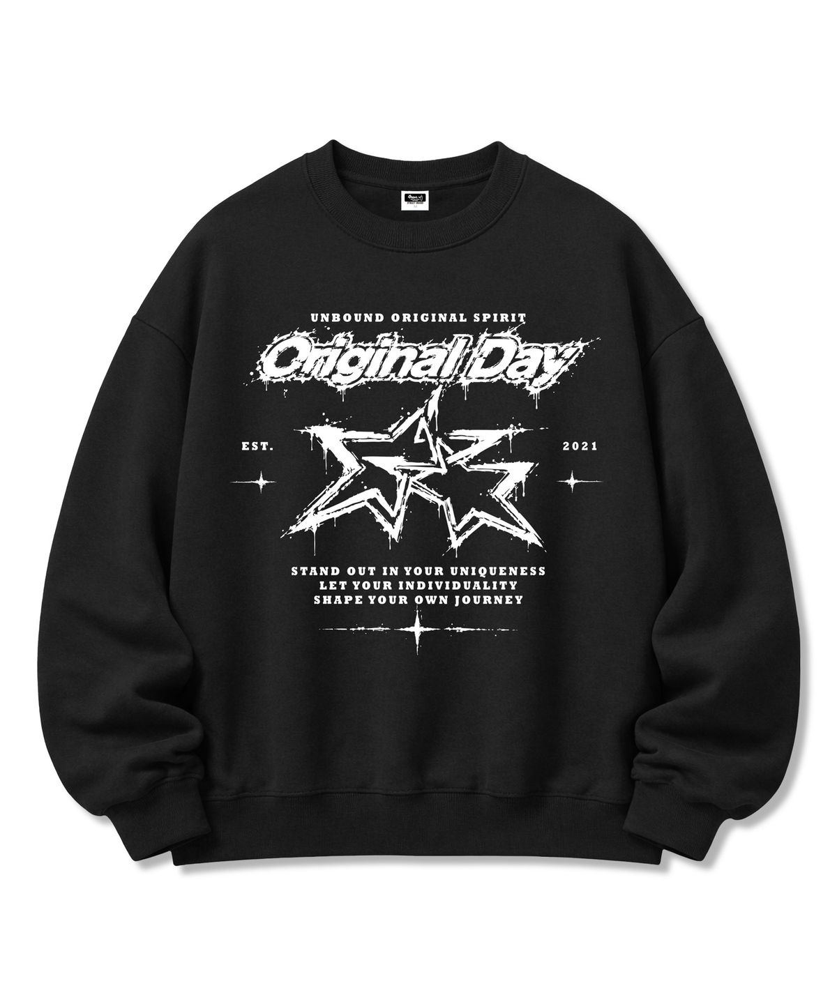 오리지널데이(ORIGINALDAY) 레벨 스타 오버핏 쭈리 맨투맨 긴팔 티셔츠 Black