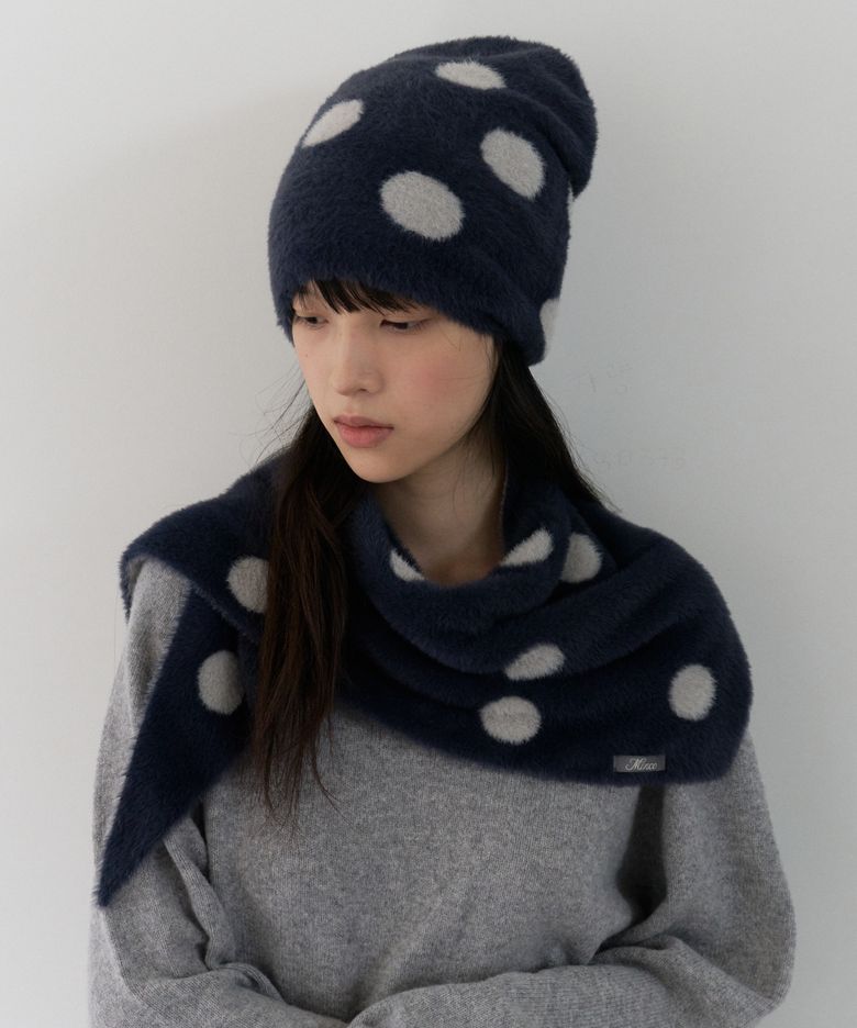 도트 벨보아 삼각 머플러 (navy light gray)