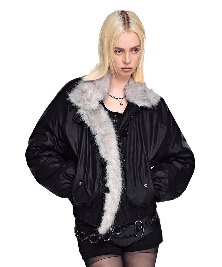 High Neck Fur Trim Padded Blouson [BLACK]_SEWJP004BLACK