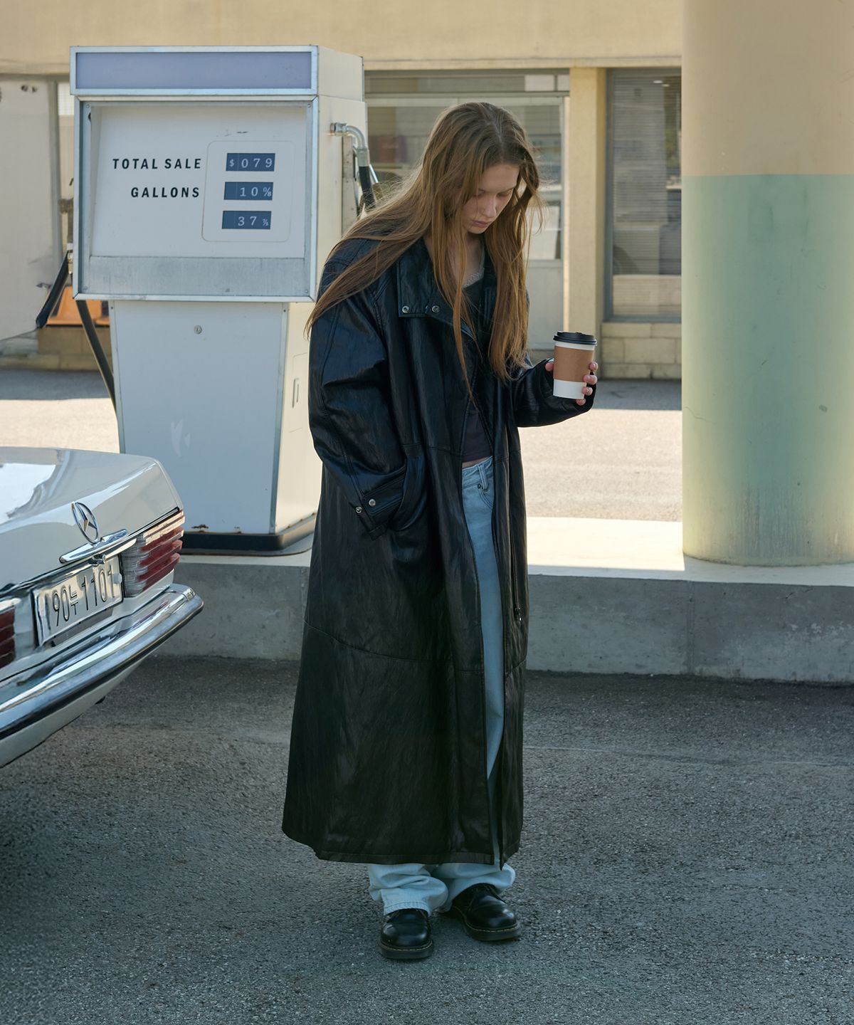 오데스(ORDES) GIA HIGH-NECK LEATHER MAXI COAT