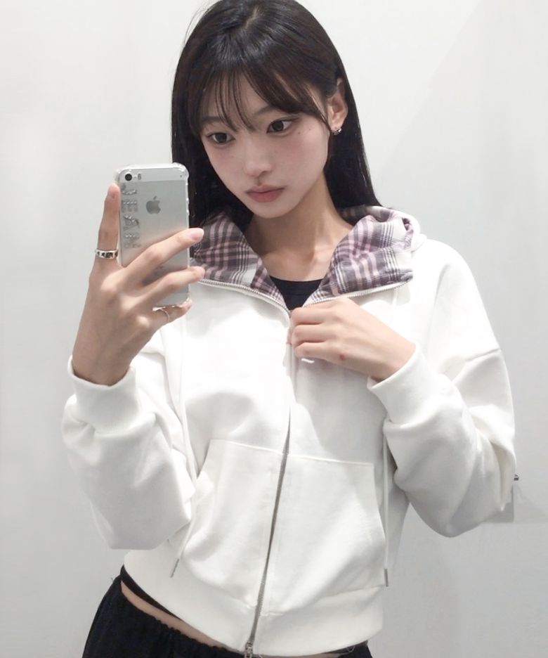 체크 더블 배색 후드집업 3color