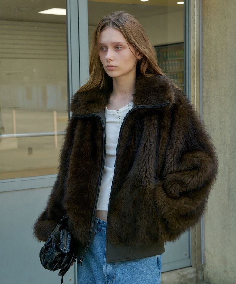 LANE REVERSIBLE FUR JACKET- BROWN