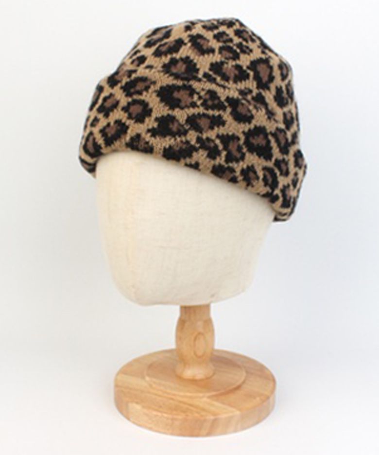 Leopard Knit Beige Beanie 호피비니